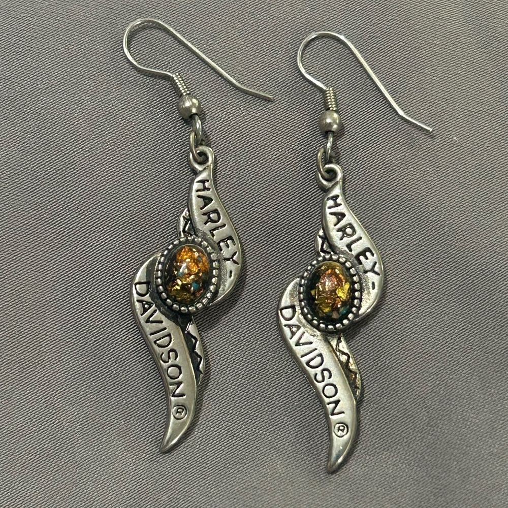 Harley Davidson Sterling Silver Earrings Opal Stones